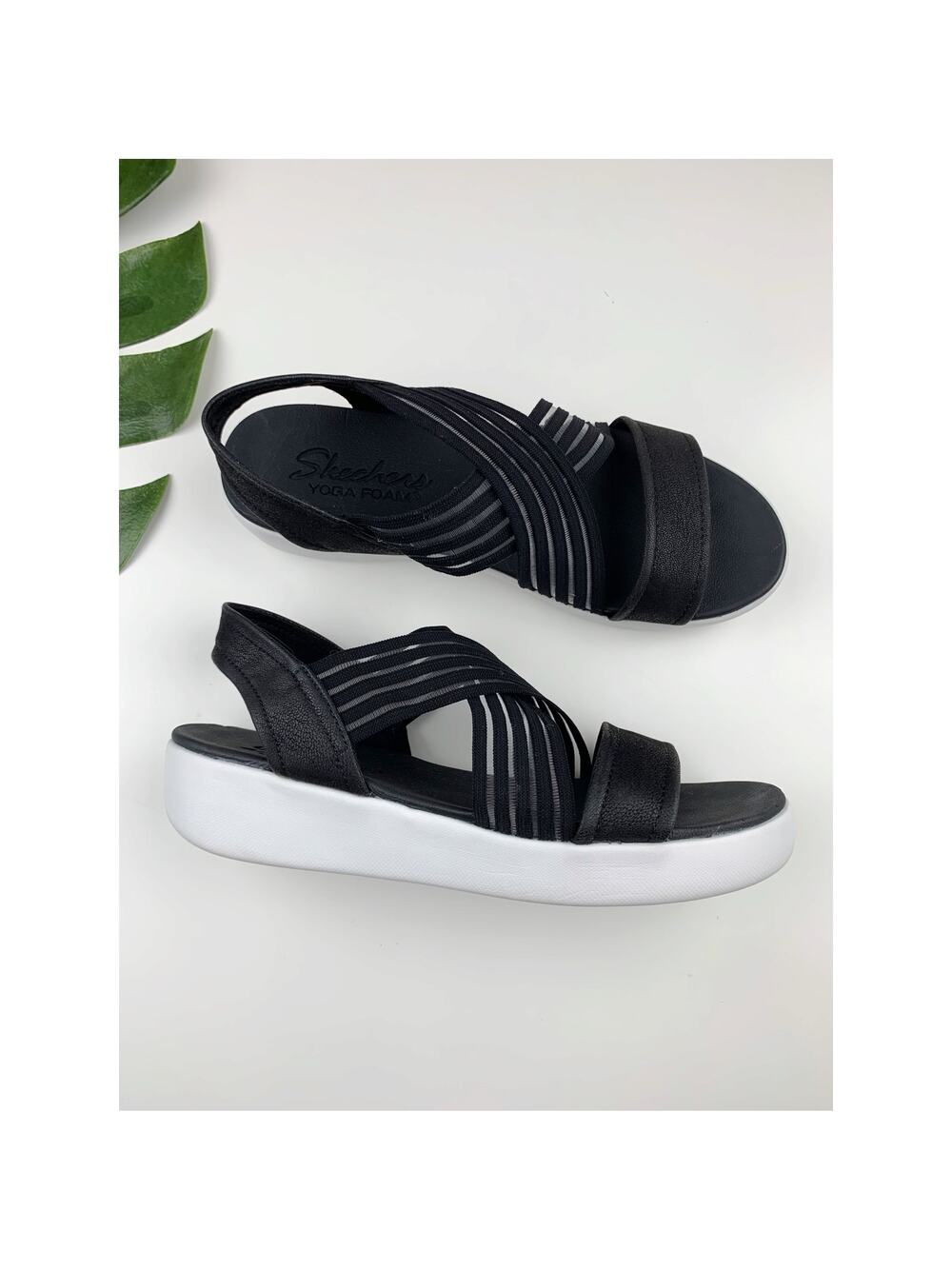 Skechers Sporty Casual Strappy Slingback Sandals Black Platform Women's 10